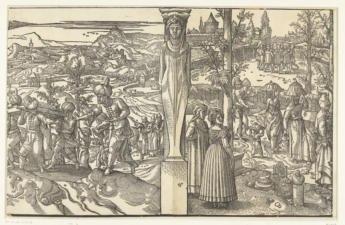 Begrafenisstoet en bruiloftsoptocht by Pieter Coecke van Aelst, print, 1553