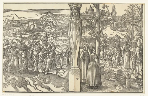 Begrafenisstoet en bruiloftsoptocht by Pieter Coecke van Aelst, print, 1553