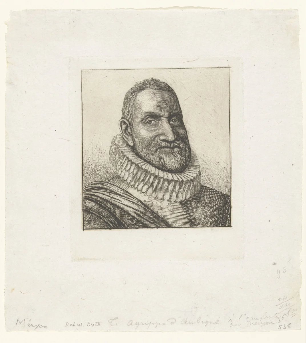 Portret van Théodore Agrippa d'Aubigné by Charles Meryon, print, 1861