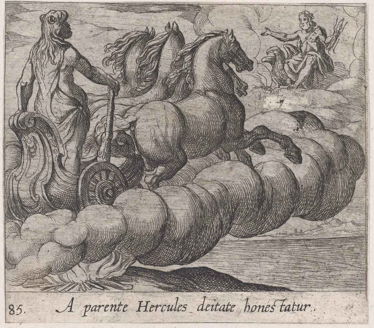 Plate 85: The Immortalization of Hercules (A parente Hercules deitate honestatur), from Ovid's 'Metamorphoses' by Antonio Tempesta, print, 1606