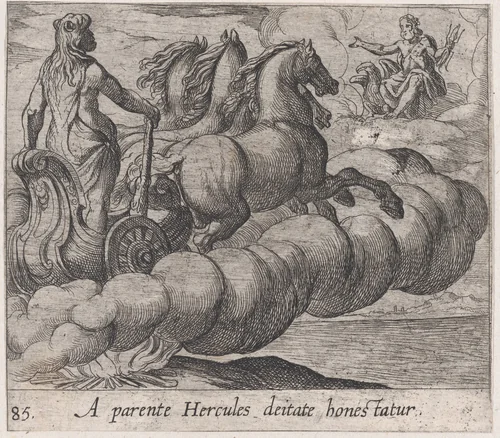 Plate 85: The Immortalization of Hercules (A parente Hercules deitate honestatur), from Ovid's 'Metamorphoses' by Antonio Tempesta, print, 1606