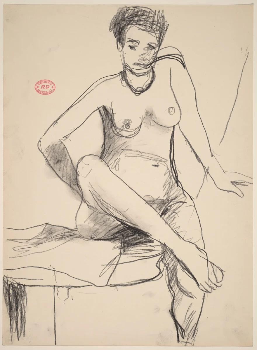 Untitled [seated nude wearing a necklace] by Richard Diebenkorn, drawing, 1955-1967