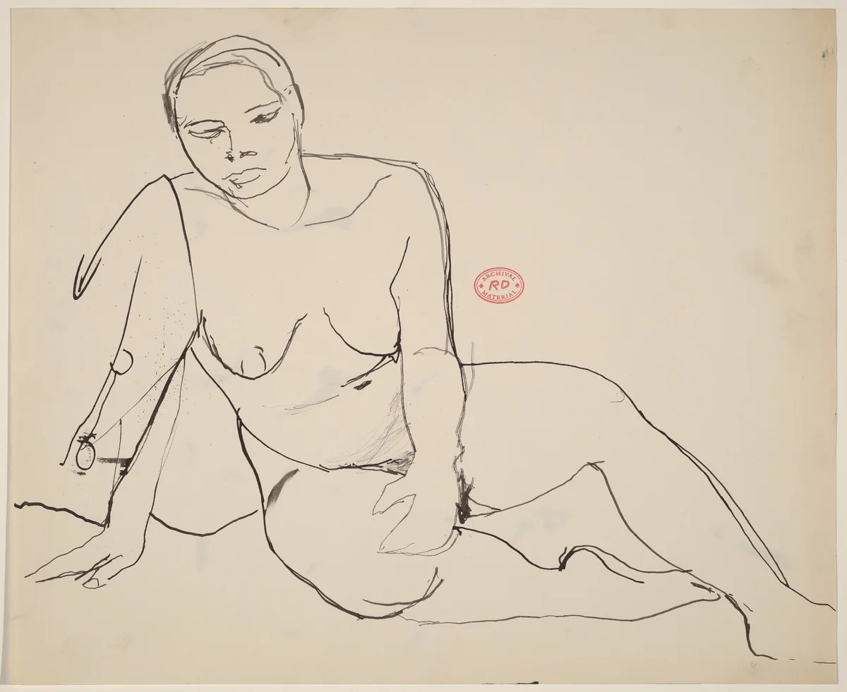 Untitled [seated female nude leaning on right arm] by Richard Diebenkorn, drawing, 1955-1967