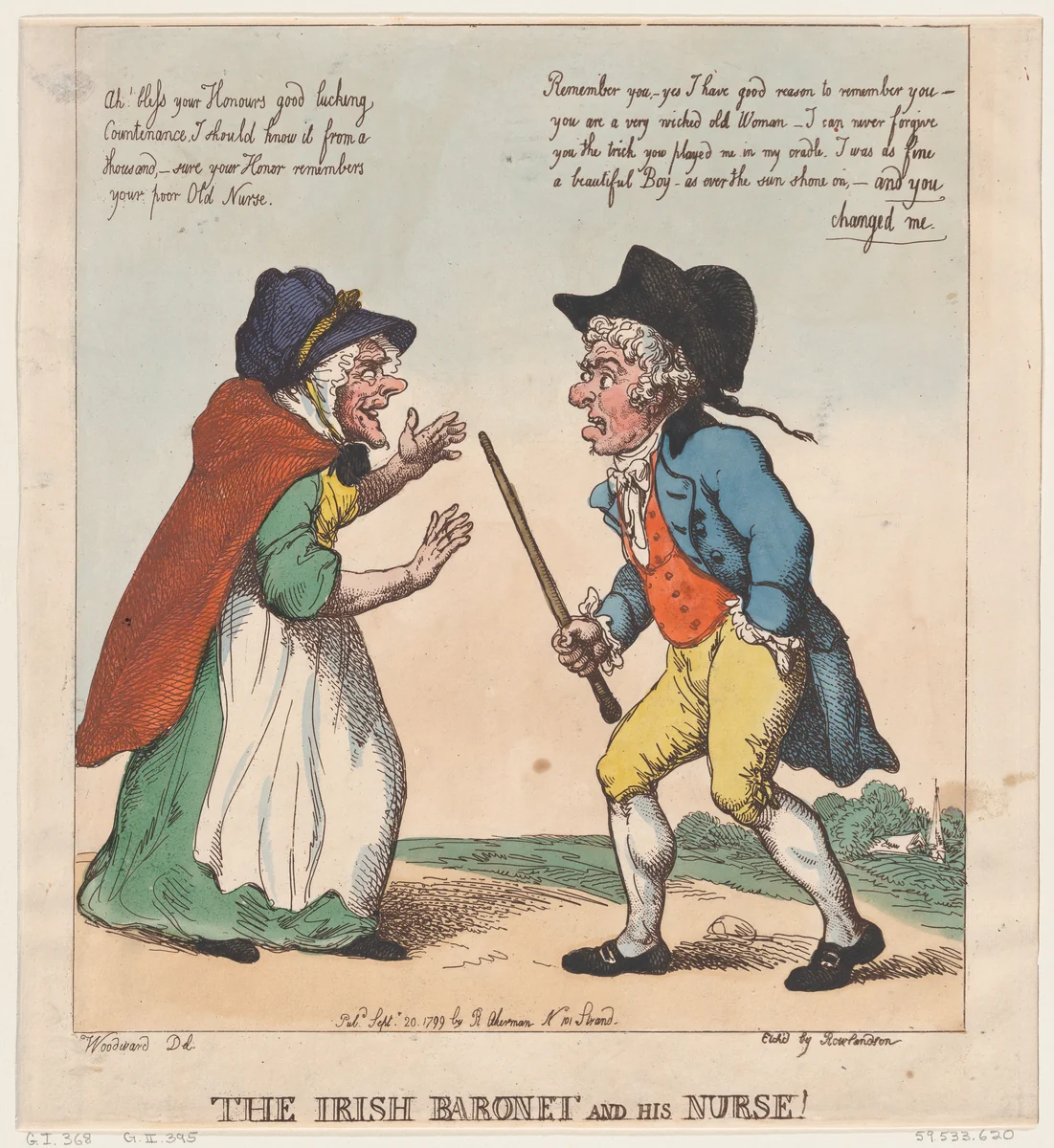 The Irish Baronet and his Nurse by Thomas Rowlandson, print, 1799