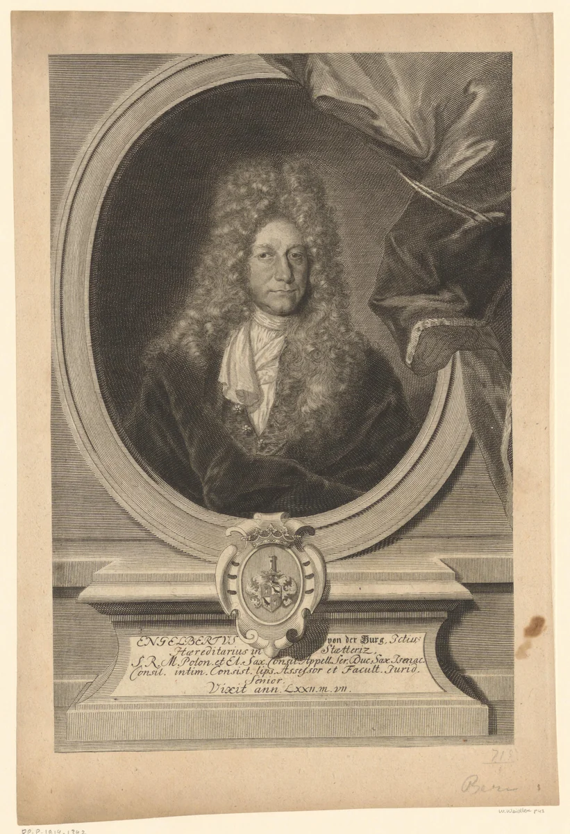 Portret van Engelbert von der Burg by Johann Martin Bernigeroth, print, 1719-1733