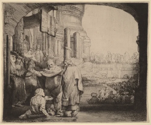 Peter and John Healing the Cripple at the Gate of the Temple by Rembrandt van Rijn, print, 1659