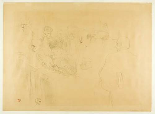 The Lebaudy Trial, Mademoiselle Marsy Giving Evidence by Henri de Toulouse-Lautrec, print, 1896
