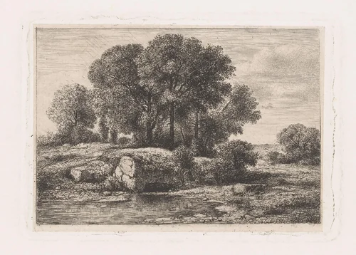 Bomen bij een poel by Jean Alexis Achard, print, 1817-1884