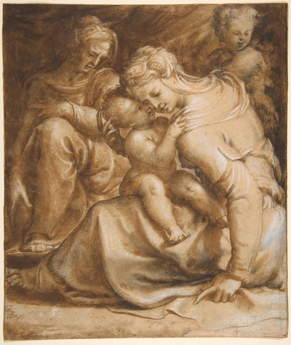 Virgin and Child with Saint Anne and John the Baptist by Francesco Salviati, drawing, 1545-1555