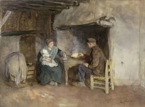 Middagmaal in een boerengezin by Albert Neuhuys, drawing, 1895