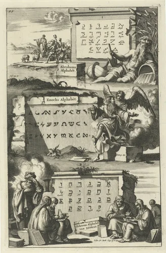 Alfabet van Abraham, Henoch en Ezra by Jan Luyken, print, 1690