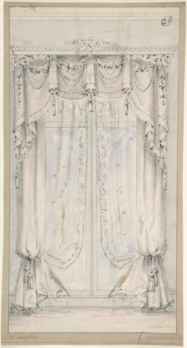 Design for Curtains by Charles Hindley and Sons, drawing, 1841-1884