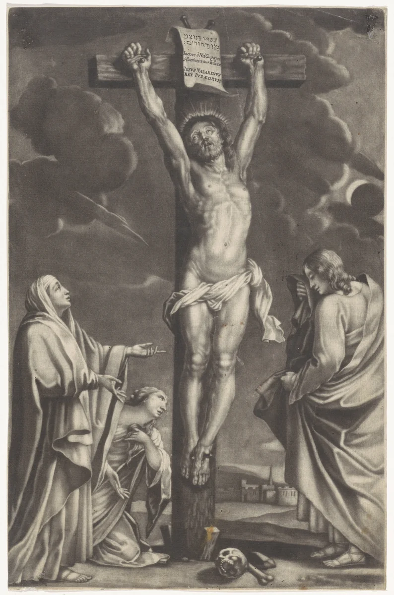 Christus aan het kruis by anonymous, print, 1650-1800