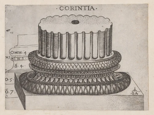 Corinthian base, from "Speculum Romanae Magnificentiae" by Monogrammist G.A. with the Caltrop, print, 1534-1540