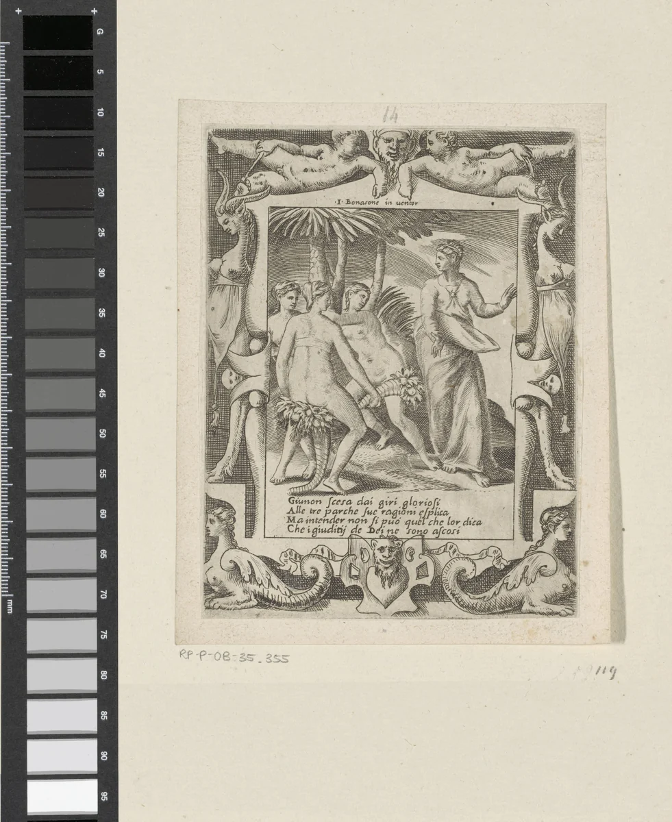 Juno spreekt tegen de Parcae by Giulio Bonasone, print, 1501-1580