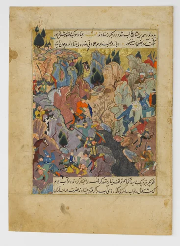 "Battle Scene", Folio from a Zafarnama (Book of Victories) of Sharaf al-Din 'Ali Yazdi by Sharaf al-din 'Ali Yazdi, manuscript, 1460-1511