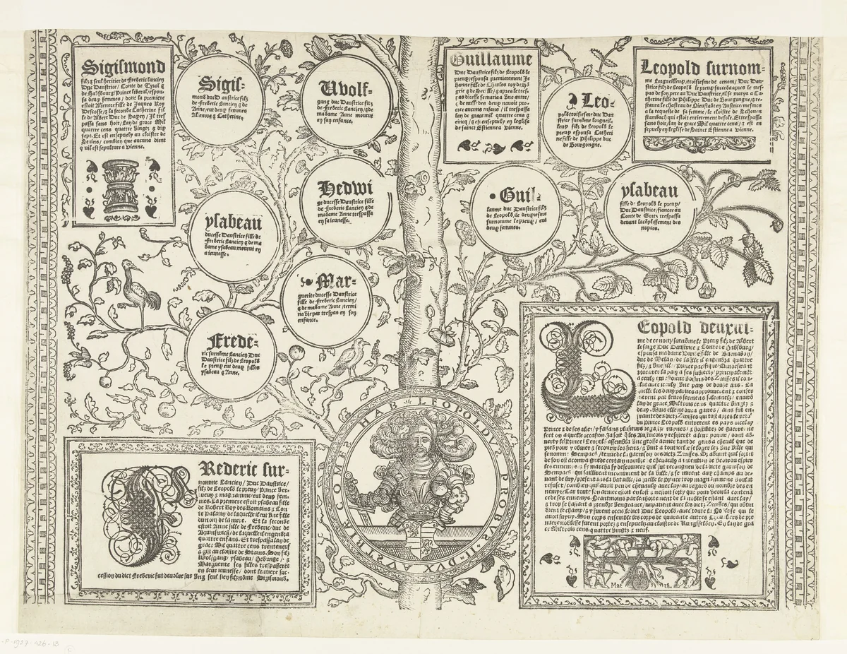 Stamboom van het Habsburgse huis, blad dertien by Robert Péril, print, 1533-1535