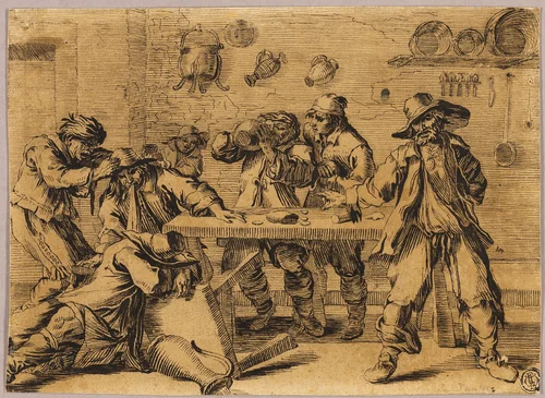 Tavern Scene with Carousing Men by Jean Le Pautre, drawing, 1638-1682