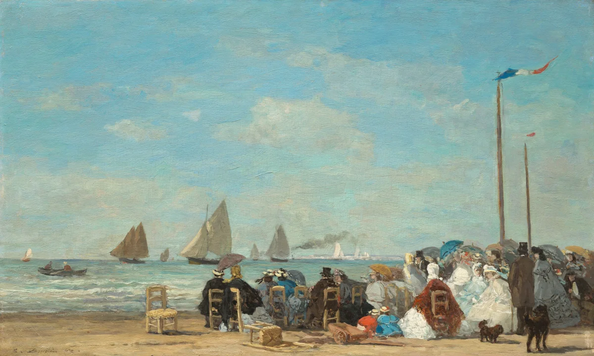 Beach Scene at Trouville by Eugène Boudin, painting, 1863
