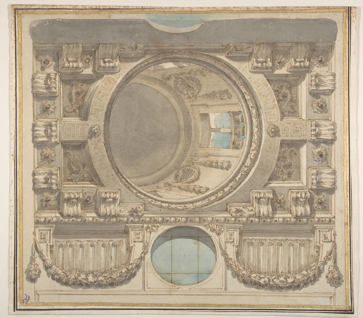 Architectural Design for a Ceiling with a Dome by Flaminio Innocenzo Minozzi, drawing, 1735-1817
