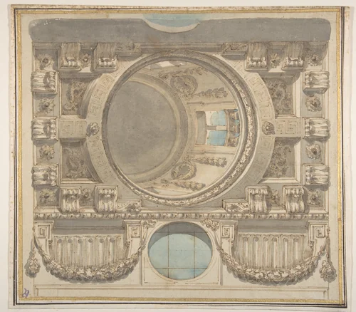Architectural Design for a Ceiling with a Dome by Flaminio Innocenzo Minozzi, drawing, 1735-1817