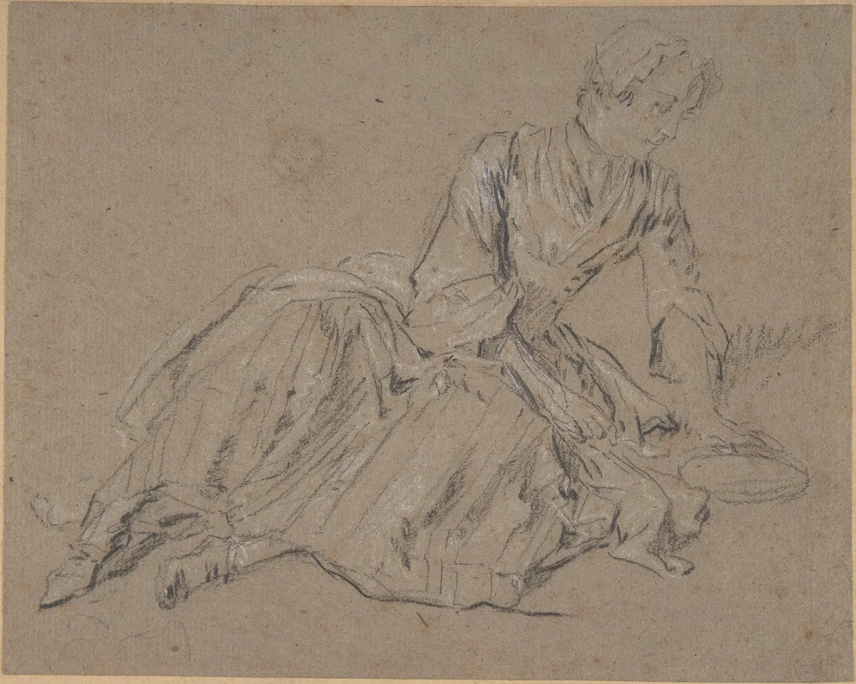 Woman Seated on the Ground by Nicolas Lancret, drawing, 1705-1743