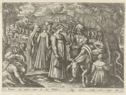 Jacht op duiven by Philips Galle, print, 1578