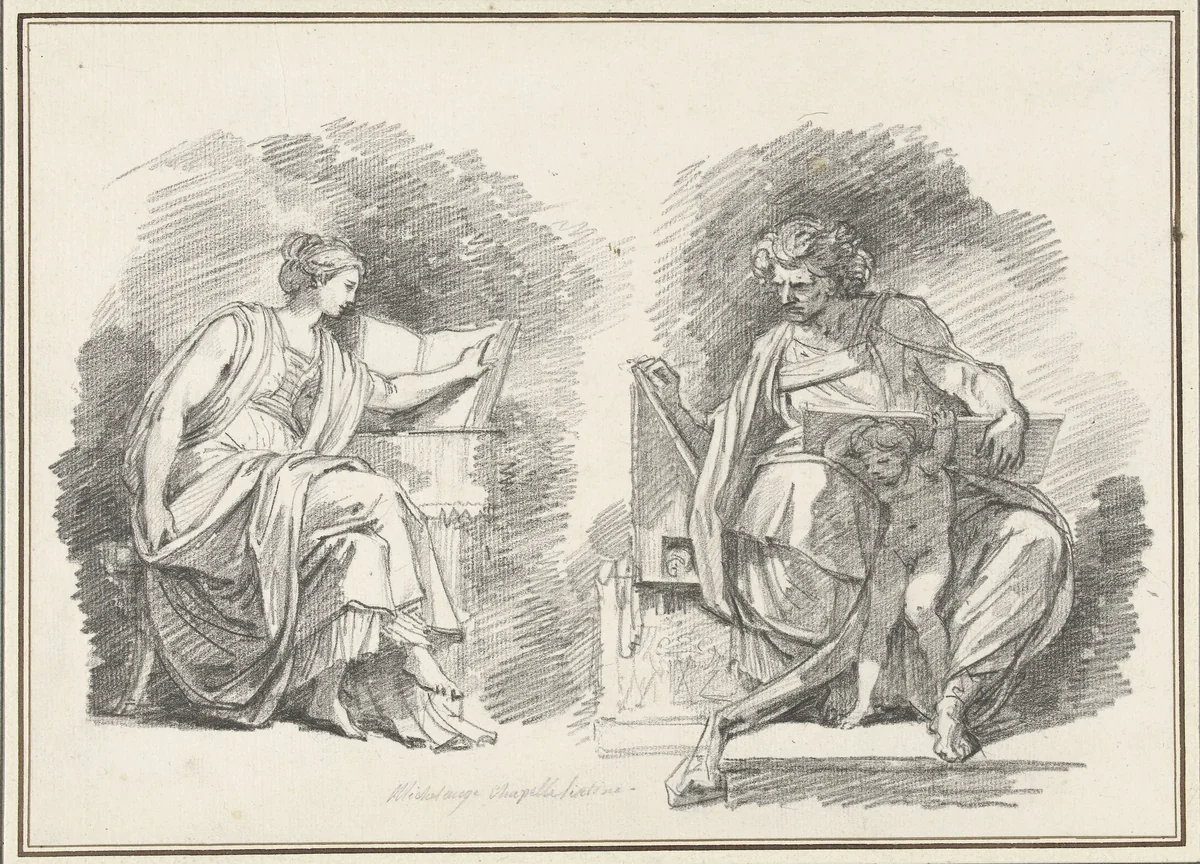 Sibylle Erythrea en de profeet Daniël by Jean Honoré Fragonard, drawing, 1756-1806