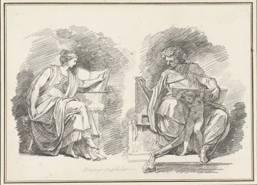 Sibylle Erythrea en de profeet Daniël by Jean Honoré Fragonard, drawing, 1756-1806