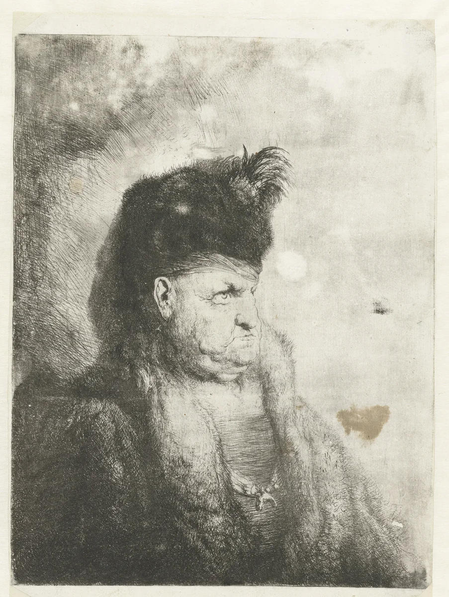 Borstbeeld van een oosterling met bontmuts by Jan Lievens, print, 1625-1631