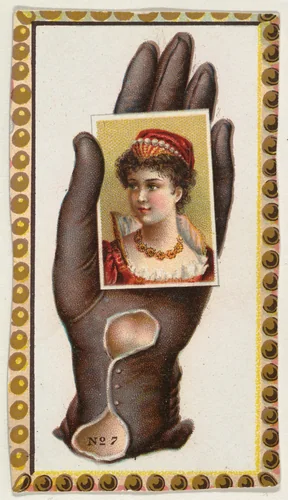 Card Number 7, cut-out from banner advertising the Opera Gloves series (G29) for Allen & Ginter Cigarettes by Allen & Ginter, print, 1885-1895
