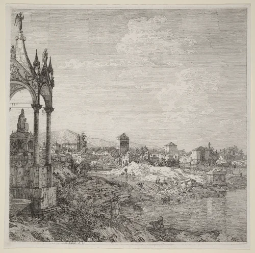 View of a Town with a Bishop's Tomb by Canaletto, print, 1740