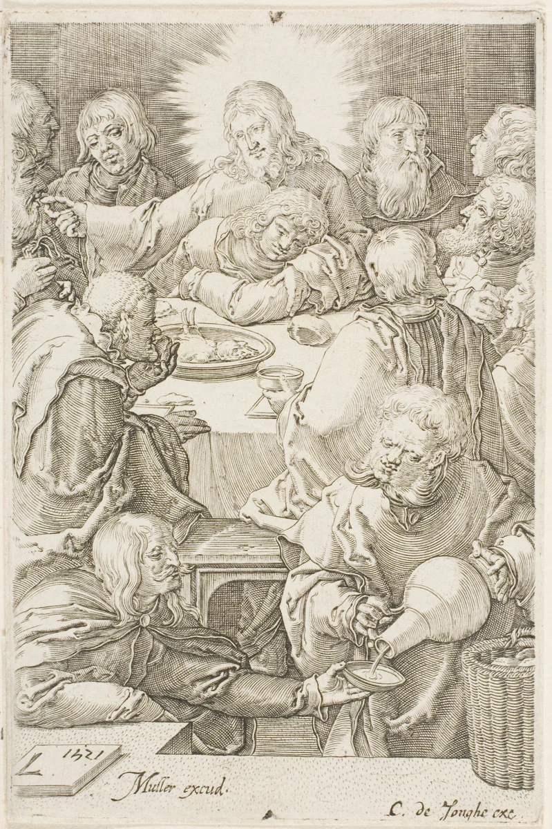 The Last Supper by Jan Harmensz. Muller, print, 1610-1625