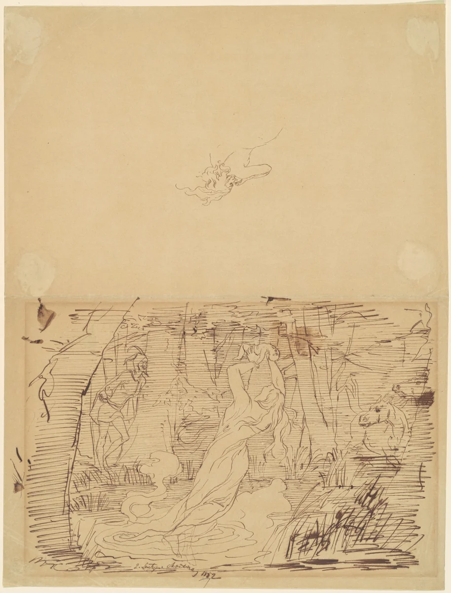 Gretchen Murdering Her Child by Emanuel Leutze, drawing, 1852