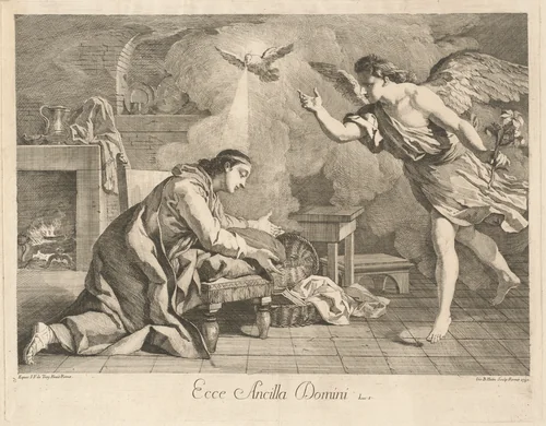The Annunciation by Jean-Baptiste Hutin, Jean François de Troy, print, 1750