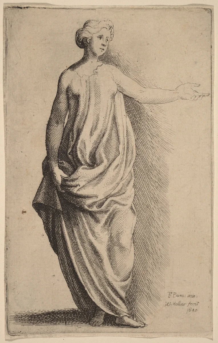 Standing Figure by Wenceslaus Hollar; Parmigianino, print, 1645