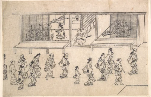 Street Scene in the Yoshiwara by Hishikawa Moronobu (菱川師宣), print, 1615-1868