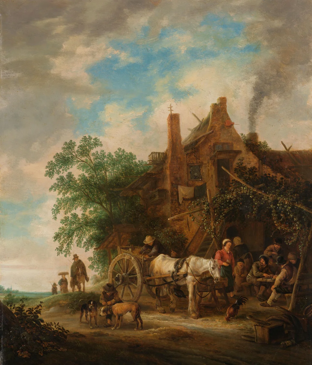 Country inn with horse and wagon by Isaac van Ostade, painting, 1640-1649