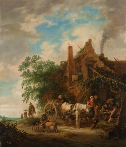 Country inn with horse and wagon by Isaac van Ostade, painting, 1640-1649