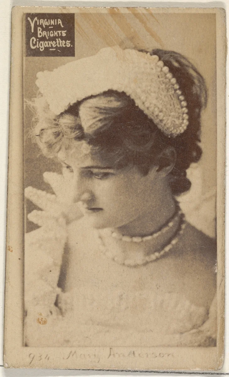 Card 934, Mary Anderson, from the Actors and Actresses series (N45, Type 2) for Virginia Brights Cigarettes by Allen & Ginter, photograph, 1885-1891