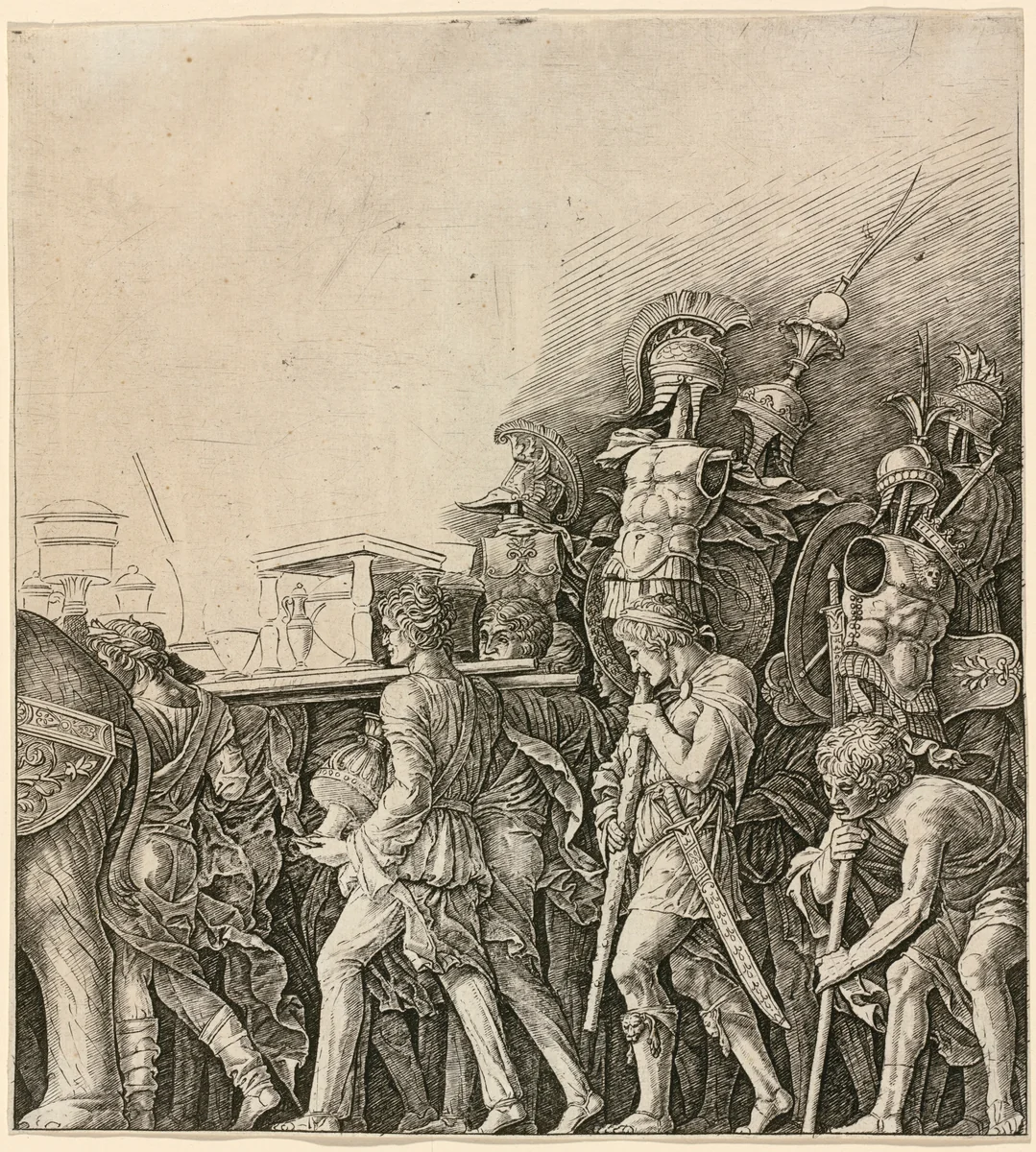 The Triumph of Caesar: Soldiers Carrying Trophies by Andrea Mantegna, print, 1492-1502