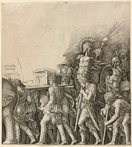 The Triumph of Caesar: Soldiers Carrying Trophies by Andrea Mantegna, print, 1492-1502