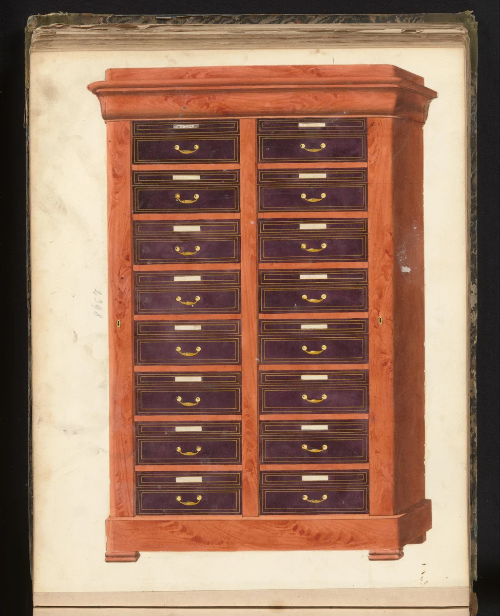 Ontwerp voor een dubbele ladekast by anonymous, drawing, 1825-1839