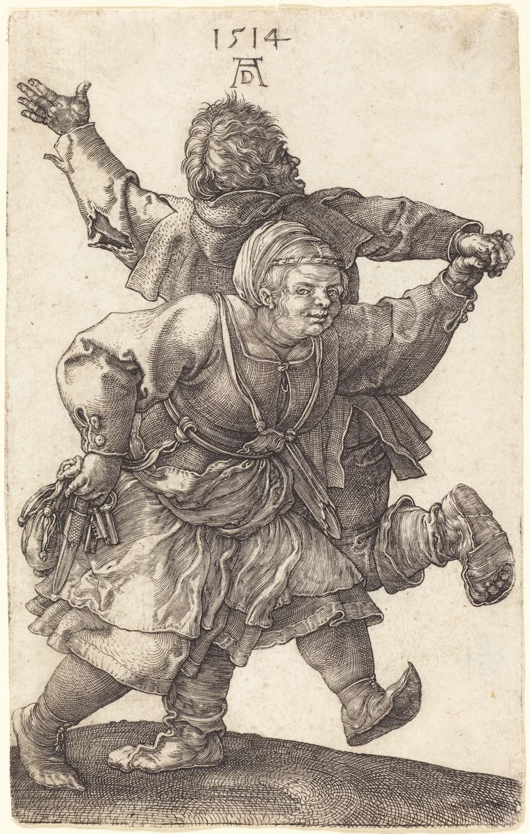 Peasant Couple Dancing by Albrecht Dürer, print, 1514