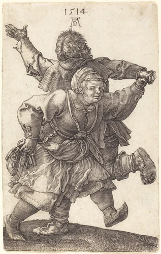 Peasant Couple Dancing by Albrecht Dürer, print, 1514
