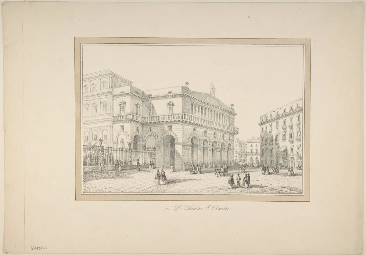 View of Naples: Teatro San Carlos by anonymous, drawing, 1800-1899