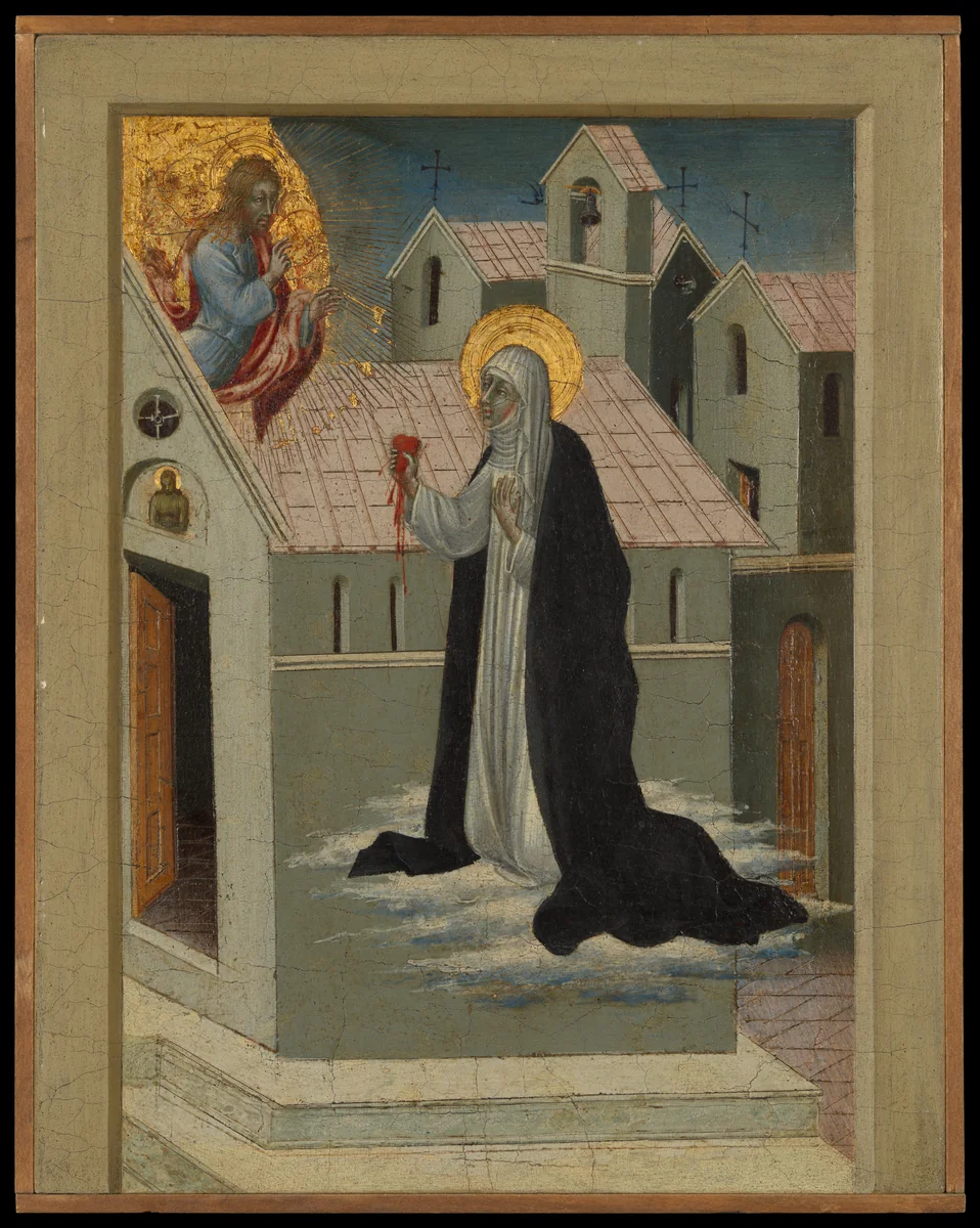 Saint Catherine of Siena Exchanging Her Heart with Christ by Giovanni di Paolo, painting, 1417-1482