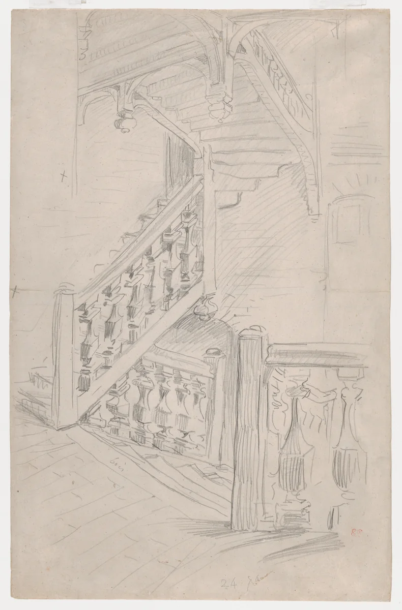 Interior with Staircase by Eugène Delacroix, drawing, 1850-1860