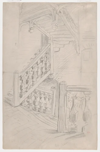 Interior with Staircase by Eugène Delacroix, drawing, 1850-1860