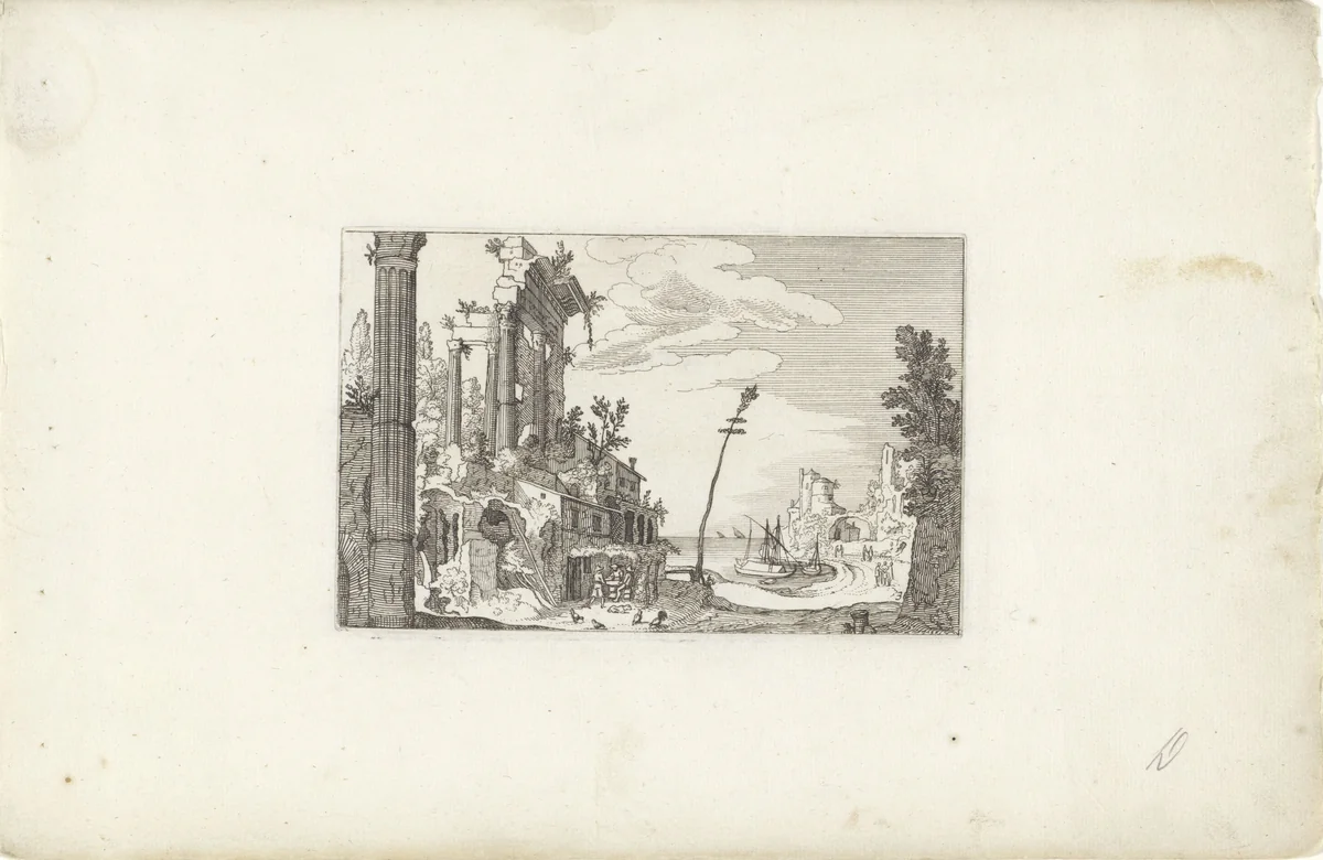 Havengezicht te Rome by Claes Jansz Visscher, print, 1618